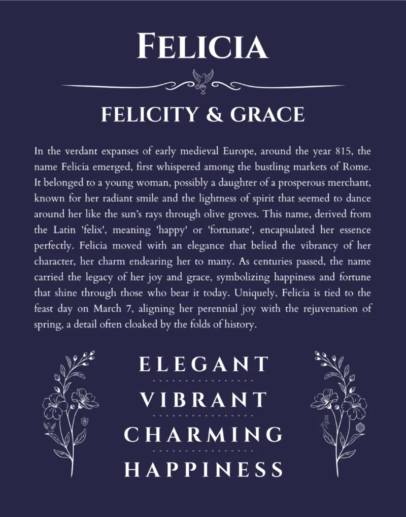 Felicia name meaning gift print in navy blue