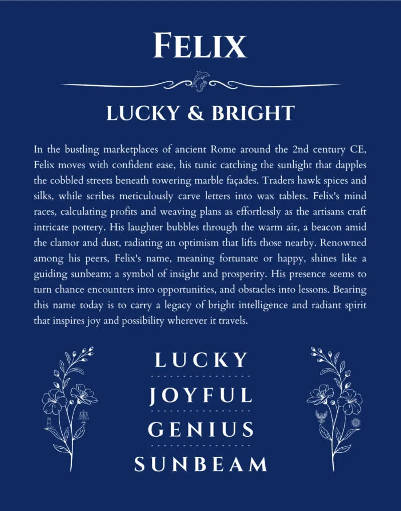 Felix custom name meaning print in deep blue