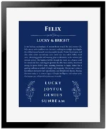 Felix custom name meaning print in deep blue with black matte frame