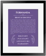 Fernanda name meaning wall art by Get Your Story in purple with black matte frame