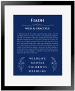 Fiadh custom name meaning print in deep blue with black matte frame
