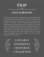 Filip personalized name print with origin and traits in gray