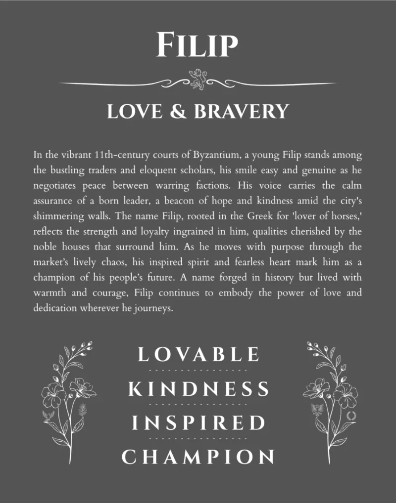Filip personalized name print with origin and traits in gray
