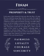 Finan custom name art showing meaning and origin in navy blue