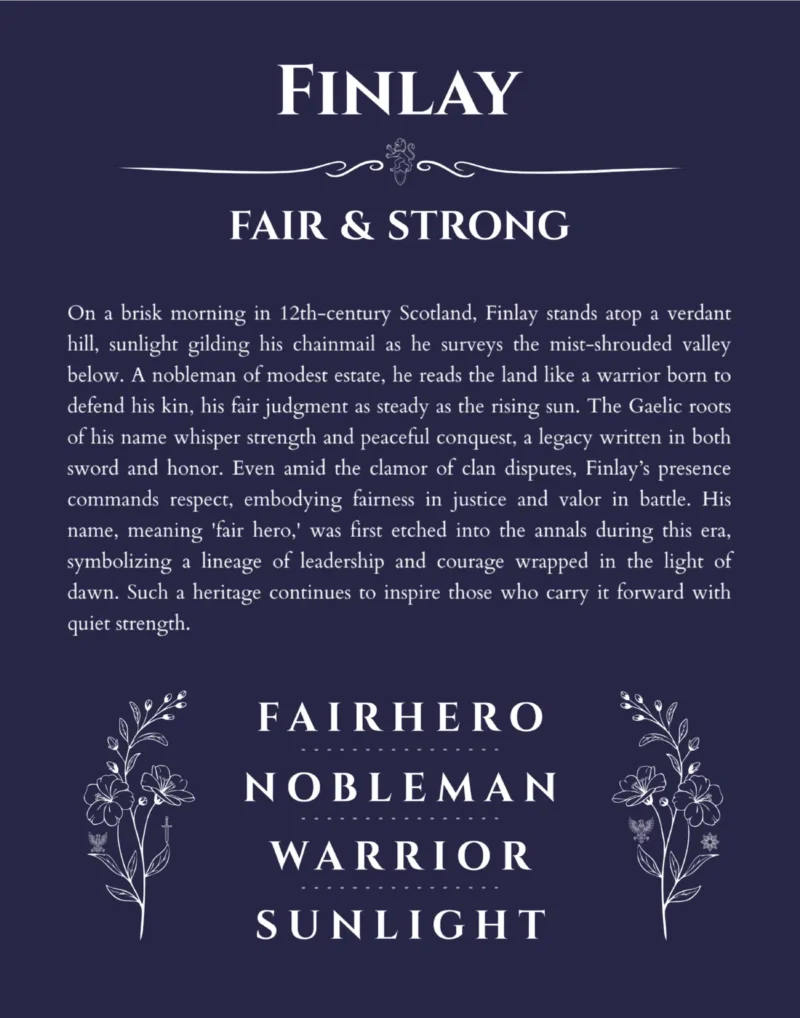 Finlay personalized name meaning print in navy blue
