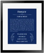 Finley custom name print for wall display in deep blue with black matte frame