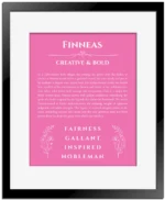 Finneas name meaning wall art by Get Your Story in pink with black matte frame
