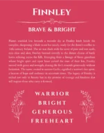 Finnley custom name art showing meaning and origin in red