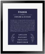Fisher custom name print for wall display in navy blue with black matte frame