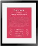 Fletcher personalized name art with origin story in red with black matte frame