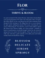 Flor name origin print with meaning and traits in deep blue