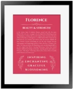 Florence name meaning gift print in red with black matte frame