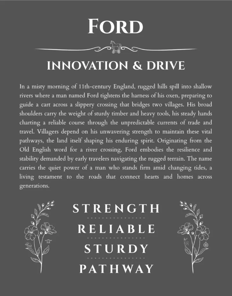 Ford custom name art showing meaning and origin in gray