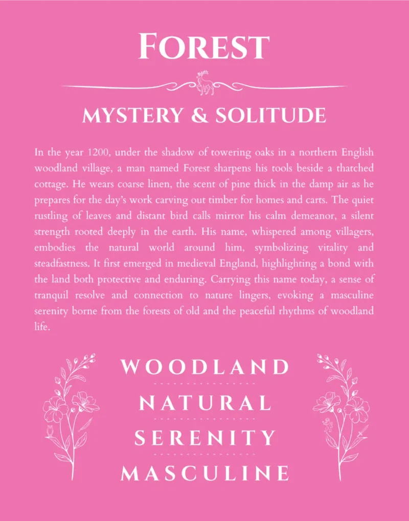 Forest personalized wall art with the story of your name in pink