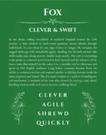 Fox custom name art showing meaning and origin in dark green