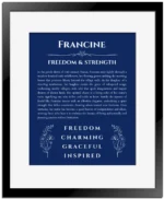Francine name meaning wall art by Get Your Story in deep blue with black matte frame