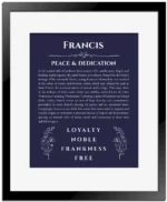Francis custom name print for wall display in navy blue with black matte frame