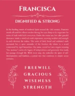 Francisca custom name art showing meaning and origin in red