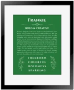 Frankie personalized name meaning print in dark green with black matte frame
