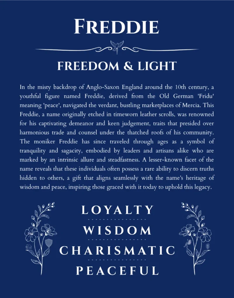Freddie name meaning wall art by Get Your Story in deep blue