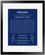 Freddie name meaning wall art by Get Your Story in deep blue with black matte frame