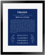 Freddy name meaning wall art by Get Your Story in deep blue with black matte frame