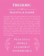 Frederic personalized name art with origin story in pink