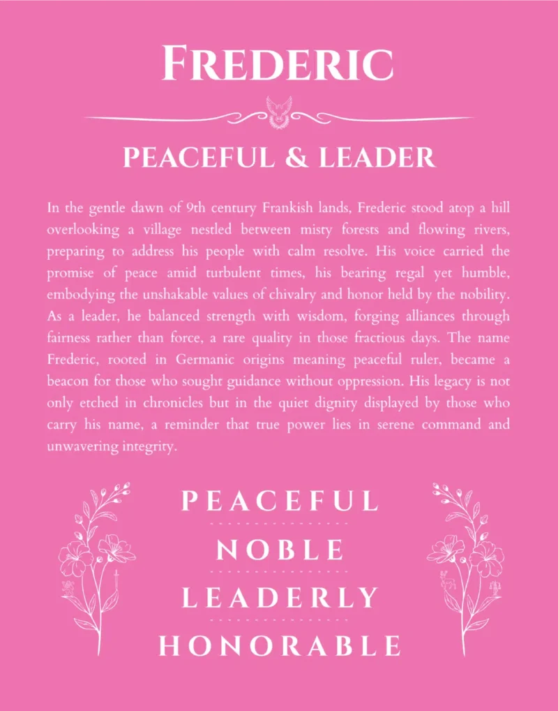 Frederic personalized name art with origin story in pink