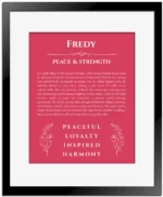 Fredy name meaning wall art by Get Your Story in red with black matte frame