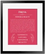Freya name meaning gift print in red with black matte frame