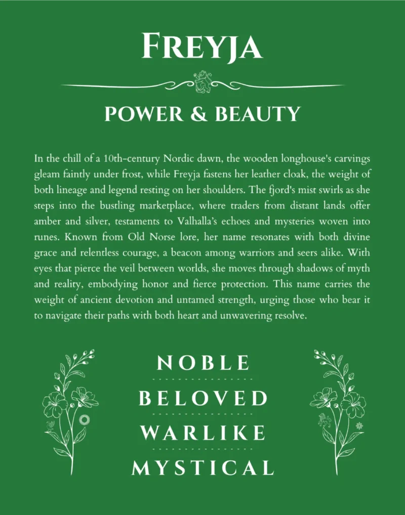 Freyja custom name meaning print in dark green
