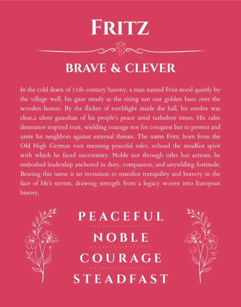 Fritz custom name art showing meaning and origin in red