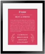 Fynn name meaning wall art by Get Your Story in red with black matte frame