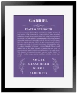 Gabriel custom name meaning print in purple with black matte frame