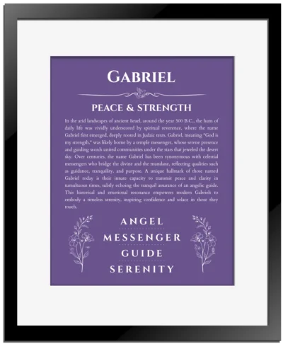 Gabriel custom name meaning print in purple with black matte frame