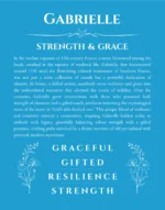 Gabrielle personalized name art with origin story in blue
