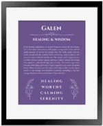Galen name meaning wall art by Get Your Story in purple with black matte frame