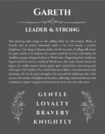 Gareth name origin print with meaning and traits in gray