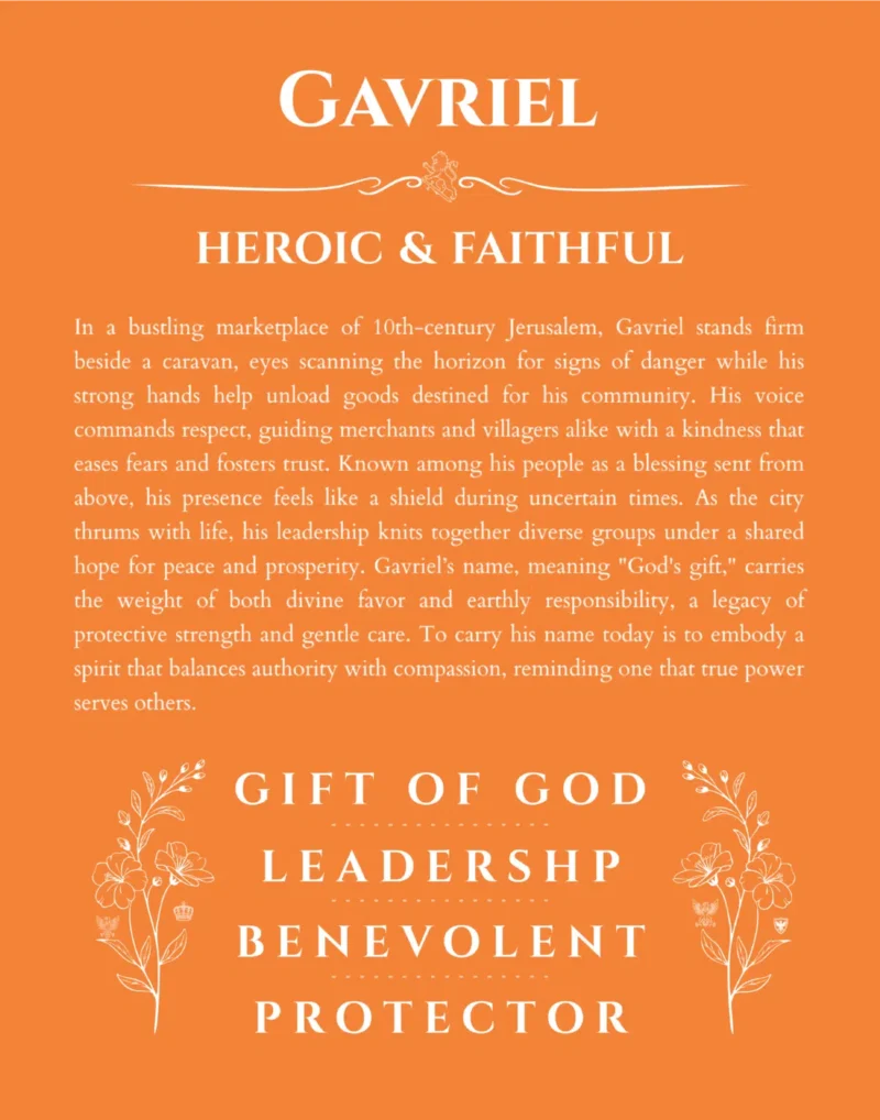 Gavriel name meaning wall art by Get Your Story in orange