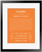 Gavriel name meaning wall art by Get Your Story in orange with black matte frame