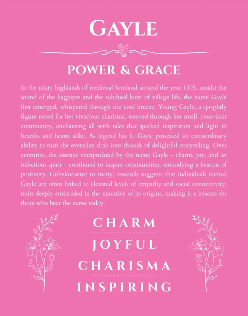 Gayle custom name art showing meaning and origin in pink