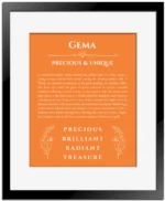 Gema custom name print for wall display in orange with black matte frame