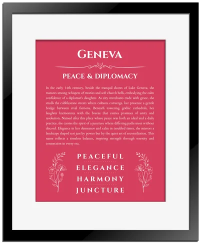 Geneva name meaning wall art by Get Your Story in red with black matte frame