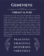Genevieve name origin print with meaning and traits in navy blue