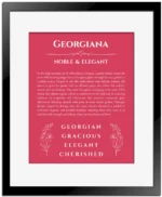 Georgiana personalized name meaning print in red with black matte frame