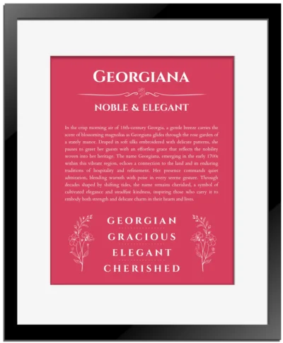 Georgiana personalized name meaning print in red with black matte frame