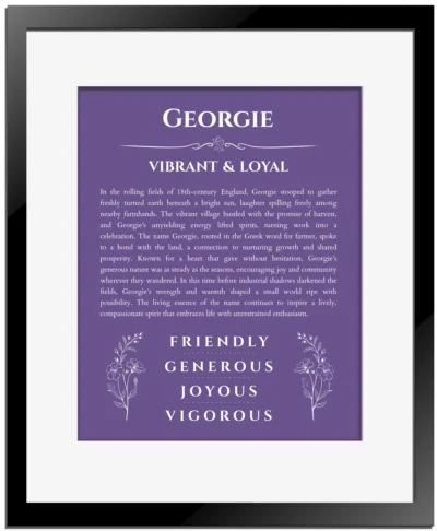 Georgie custom name print for wall display in purple with black matte frame