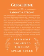 Geraldine name origin print with meaning and traits in orange