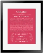 Gerard custom name meaning print in red with black matte frame
