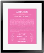 Gerardo personalized name meaning print in pink with black matte frame